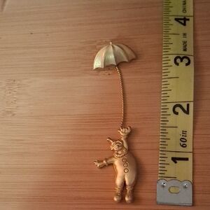 Gold Clown with Umbrella Brooch